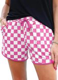 JWD Women's Checkered Shorts Elastic Waist with Drawstring Plaid Short Pants Beach Summer with Pockets