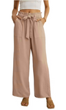 WD Women's Wide Leg Pants With Pockets High Waist Adjustable Knot Loose Casual Trousers Business Work Casual Pants