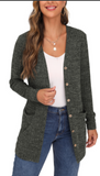 JWD Long Cardigans for Women Long Sleeve Open Front Cardigan Lightweight Button Down Vee Neck Ribbed Knit Sweater Outerwear with Pocket