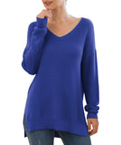 JWD Women's V-Neck Long Sleeve Side Split Loose Casual Knit Pullover Sweater Blouse