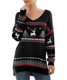 JWD Women's V-Neck Long Sleeve Side Split Loose Casual Knit Pullover Sweater Blouse