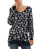 JWD Women's V-Neck Long Sleeve Side Split Loose Casual Knit Pullover Sweater Blouse