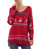 JWD Women's V-Neck Long Sleeve Side Split Loose Casual Knit Pullover Sweater Blouse