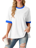 Women's Top Short Sleeved T-Shirt Round Neck Casual Blouses Patchwork Split Hem Tee Top