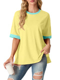 Women's Top Short Sleeved T-Shirt Round Neck Casual Blouses Patchwork Split Hem Tee Top