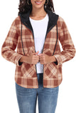 JWD Womens Plaid Shacket Jacket Long Sleeve Button Down Fleece Hooded Jackets Warm Coat