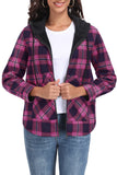 JWD Womens Plaid Shacket Jacket Long Sleeve Button Down Fleece Hooded Jackets Warm Coat