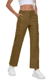 JWD Womens Parachute Cargo Pants with Pockets Quick Dry Hiking Pants Lightweight Water-Resistant Baggy Joggers Khaki 2XL