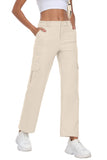 JWD Womens Parachute Cargo Pants with Pockets Quick Dry Hiking Pants Lightweight Water-Resistant Baggy Joggers Khaki 2XL