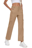 JWD Womens Parachute Cargo Pants with Pockets Quick Dry Hiking Pants Lightweight Water-Resistant Baggy Joggers Khaki 2XL