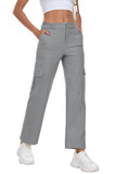 JWD Womens Parachute Cargo Pants with Pockets Quick Dry Hiking Pants Lightweight Water-Resistant Baggy Joggers Khaki 2XL