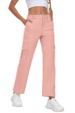 JWD Womens Parachute Cargo Pants with Pockets Quick Dry Hiking Pants Lightweight Water-Resistant Baggy Joggers Khaki 2XL