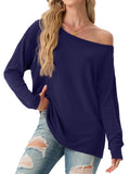 JWD Womens Off Shoulder Tops Long Sleeve Casual Loose Fit Pullover Shirts Relaxed Fit Blouse