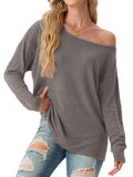 JWD Womens Off Shoulder Tops Long Sleeve Casual Loose Fit Pullover Shirts Relaxed Fit Blouse
