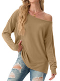 JWD Womens Off Shoulder Tops Long Sleeve Casual Loose Fit Pullover Shirts Relaxed Fit Blouse