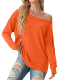 JWD Womens Off Shoulder Tops Long Sleeve Casual Loose Fit Pullover Shirts Relaxed Fit Blouse