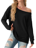 JWD Womens Off Shoulder Tops Long Sleeve Casual Loose Fit Pullover Shirts Relaxed Fit Blouse