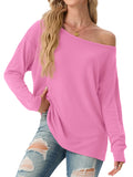 JWD Womens Off Shoulder Tops Long Sleeve Casual Loose Fit Pullover Shirts Relaxed Fit Blouse