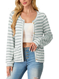 Women's cardigan long sleeved button knit stripe with pocket