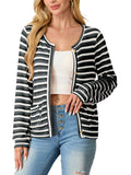 Women's cardigan long sleeved button knit stripe with pocket