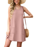 WD Womens Summer Dresses 2026 Loose V Neck Sleeveless Sundresses Swimsuit Coverup with Pockets