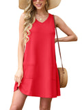 WD Womens Summer Dresses 2026 Loose V Neck Sleeveless Sundresses Swimsuit Coverup with Pockets