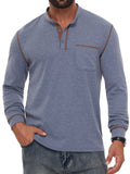 JWD Mens Long Sleeve Henley Shirt Casual Button Neck T Shirt with Chest Pocket