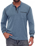 JWD Mens Long Sleeve Henley Shirt Casual Button Neck T Shirt with Chest Pocket