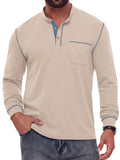 JWD Mens Long Sleeve Henley Shirt Casual Button Neck T Shirt with Chest Pocket