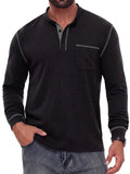 JWD Mens Long Sleeve Henley Shirt Casual Button Neck T Shirt with Chest Pocket