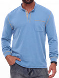 JWD Mens Long Sleeve Henley Shirt Casual Button Neck T Shirt with Chest Pocket