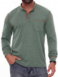 JWD Mens Long Sleeve Henley Shirt Casual Button Neck T Shirt with Chest Pocket