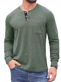 JWD Mens Long Sleeve Henley Shirt Casual Button Neck T Shirt Soft Lightweight Crew Neck Tee with Chest Pocket