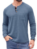 JWD Mens Long Sleeve Henley Shirt Casual Button Neck T Shirt Soft Lightweight Crew Neck Tee with Chest Pocket
