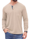 JWD Mens Long Sleeve Henley Shirt Casual Button Neck T Shirt Soft Lightweight Crew Neck Tee with Chest Pocket