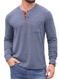 JWD Mens Long Sleeve Henley Shirt Casual Button Neck T Shirt Soft Lightweight Crew Neck Tee with Chest Pocket