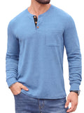 JWD Mens Long Sleeve Henley Shirt Casual Button Neck T Shirt Soft Lightweight Crew Neck Tee with Chest Pocket