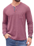 JWD Mens Long Sleeve Henley Shirt Casual Button Neck T Shirt Soft Lightweight Crew Neck Tee with Chest Pocket
