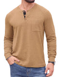 JWD Mens Long Sleeve Henley Shirt Casual Button Neck T Shirt Soft Lightweight Crew Neck Tee with Chest Pocket