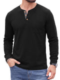 JWD Mens Long Sleeve Henley Shirt Casual Button Neck T Shirt Soft Lightweight Crew Neck Tee with Chest Pocket