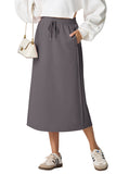 JWD Women's Skirts Elastic Waist Back Slit Wrap Flowy Maxi Skirt With pocket