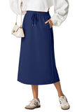 JWD Women's Skirts Elastic Waist Back Slit Wrap Flowy Maxi Skirt With pocket