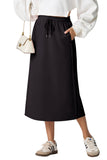 JWD Women's Skirts Elastic Waist Back Slit Wrap Flowy Maxi Skirt With pocket