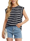 JWD Women's Blouses Cap Sleeve Summer Tops Casual Crew NecK Stripe Women's Tanks & Camis