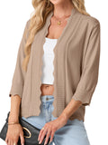 JWD Womens Cardigan 3/4 Sleeve Open Front Knit Sweater Ruffle Trim Lightweight Layering Top Casual Elegant Outerwear