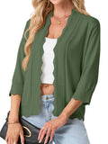 JWD Womens Cardigan 3/4 Sleeve Open Front Knit Sweater Ruffle Trim Lightweight Layering Top Casual Elegant Outerwear