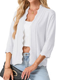 JWD Womens Cardigan 3/4 Sleeve Open Front Knit Sweater Ruffle Trim Lightweight Layering Top Casual Elegant Outerwear