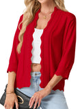 JWD Womens Cardigan 3/4 Sleeve Open Front Knit Sweater Ruffle Trim Lightweight Layering Top Casual Elegant Outerwear
