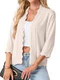 JWD Womens Cardigan 3/4 Sleeve Open Front Knit Sweater Ruffle Trim Lightweight Layering Top Casual Elegant Outerwear