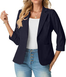 JWD Women's Slim Fit 3/4 Sleeve Notched Lapel Blazer - One Button Business Office Jacket with Pockets